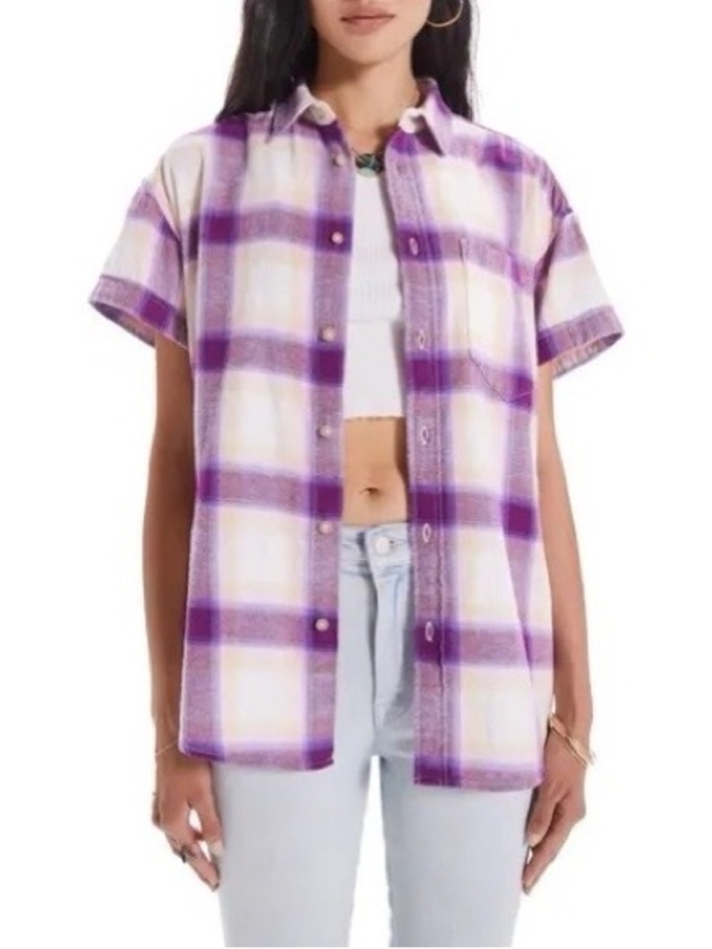 Mother Plaid Button Down Tee